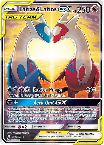 Example member listing: a Latias and Latios GX card photographed for trade